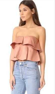 Rebecca Taylor Strapless Tiered Ruffle Crop Tank Top Nude Glow Tan Size 2